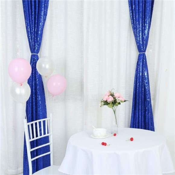 Royal Blue Sequin Backdrop Curtain 2 Panels 2x8ft Glitter Blue Sequin Curtains - Picture 3 of 6